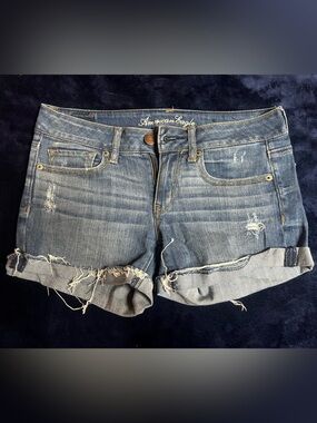 American Eagle Distressed Rolled Hem Jean Shorts